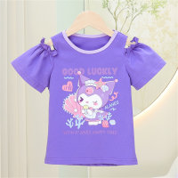 Verano nuevas niñas camiseta de manga corta de algodón puro tops de moda ropa exterior de moda versátil para niños sección delgada de media manga  Púrpura