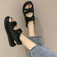 Women's summer new Velcro thick-soled beach shoes student flat shoes  أسود