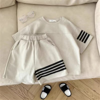 Set of summer clothes for boys and girls, medium and large children's summer short-sleeved shorts two-piece suits, children's short-sleeved summer clothes, fashionable  Khaki