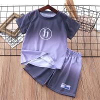 Children's summer short-sleeved suits, boys' summer clothes, medium and large children's boys' clothes, gradient short-sleeved shorts  Gray