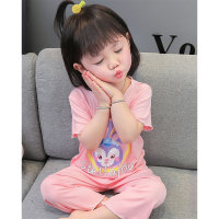Ice silk thin breathable girls home clothes pajamas cute Stella Lou suit two-piece suit for small and medium children  Pink