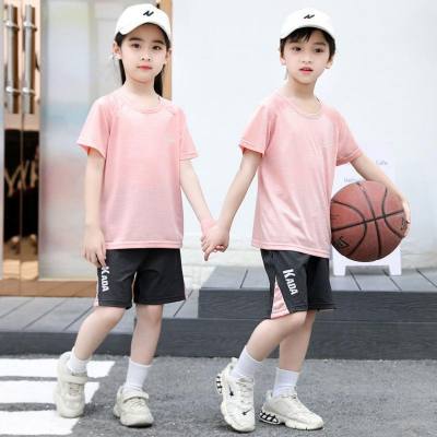 Summer children's short-sleeved suit T-shirt boys and girls sportswear thin quick-drying clothes medium and large children's shorts two-piece suit