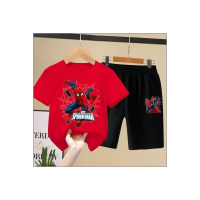 Traje de niño Spiderman, ropa fina de verano para niños con dibujos animados, ropa para niños, guapo, nuevo estampado de dos piezas, 2024  rojo