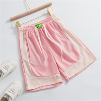 Pantalones cortos informales de pierna ancha de cinco puntos para niños y niñas, pantalones geniales con bolsillos laterales a juego de colores a la moda  Rosado