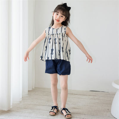 Girls shorts suit summer casual wear two-piece sleeveless top + flower bud pants