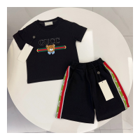 Summer new short-sleeved T-shirts for boys and girls, baby casual shorts, fashionable two-piece suits  Black