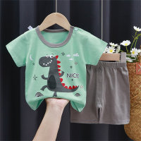 Summer children's short-sleeved shorts suit pure cotton t-shirt boys and girls baby thin children's clothing new 2023 boys wholesale  Green