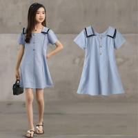 2023 Summer Girls Square Neck Dress French Medium and Large Children's Clothing 15 Years Old Reversible Children's Skirt Mother and Daughter Clothes  Light Blue
