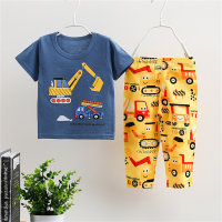 Children's short-sleeved summer trousers suit for boys and girls, cotton and western-style two-piece suit, Korean version, medium and large children's T-shirt, children's clothing  Deep Blue