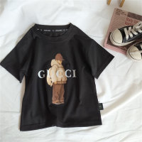 Camiseta de manga corta de algodón puro para niños, top informal transpirable de secado rápido, bonito y versátil, de verano  Negro