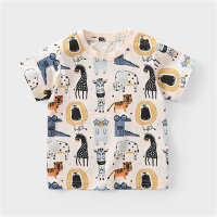 Boys' breathable short-sleeved cute T-shirt with cartoon print tops, versatile home and outing tops  Apricot
