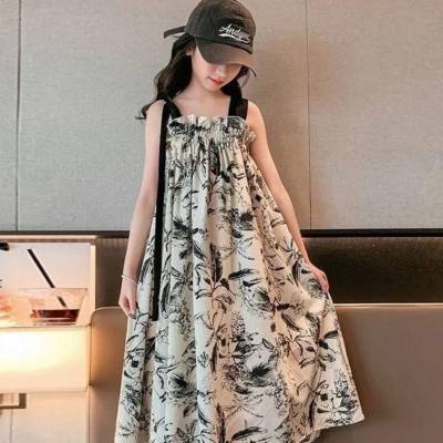 Mädchen Sommerkleid 2023 Neues modisches mittelgroßes Kinder-Internet-Promi Modisches Tuschemalerei-Kinderkleid Prinzessinnenkleid