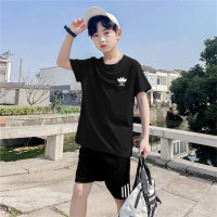Boys' sports suit summer thin big children's quick-drying short-sleeved shorts two-piece t-shirt  Black