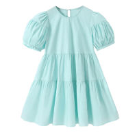 Girls dress summer ins pure cotton princess dress Korean style puff sleeve dress for middle and large children  Mint Green