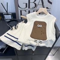 Children's summer Korean version simple casual cute little potato vest T-shirt shorts two-piece summer suit  Beige