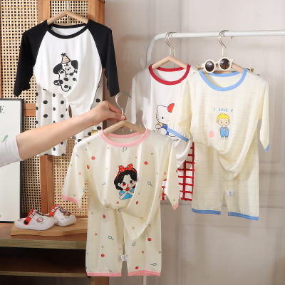 Children's pajamas boys and girls summer thin air-conditioning clothes Yasel medium and large children's suits baby home clothes three-quarter sleeves