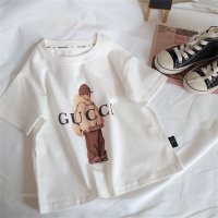Camiseta de manga corta de algodón puro para niños, top informal transpirable de secado rápido, bonito y versátil, de verano  Blanco