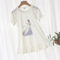 تنورة أطفال بنات فستان نوم صيفي 2024 فستان أميرة الجليد الجديد للأطفال ملابس منزلية للأطفال ملابس تكييف الهواء  أبيض