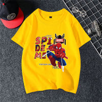 Nuevas camisetas de manga corta de verano para niños y niñas de Spider-Man para niños medianos y grandes, camisetas deportivas de media manga de algodón puro, camisas de fondo  Amarillo