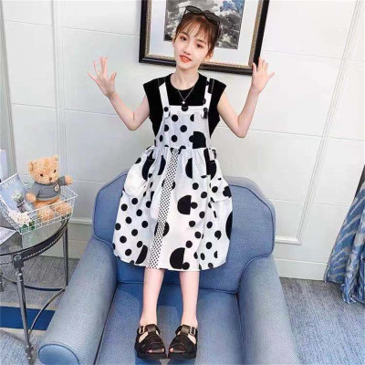 New style girls spring and summer fashionable polka dot overalls skirt fashion two-piece suit