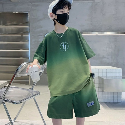 Children's summer short-sleeved suits boys summer clothes for middle and large children boys clothes gradient short-sleeved shorts