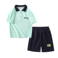 New boys polo shirt suit casual fashion children's two-piece Korean style short-sleeved shorts children's clothing  Green