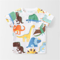 Boys' breathable short-sleeved cute T-shirt cartoon printed tops versatile home and outing tops  White