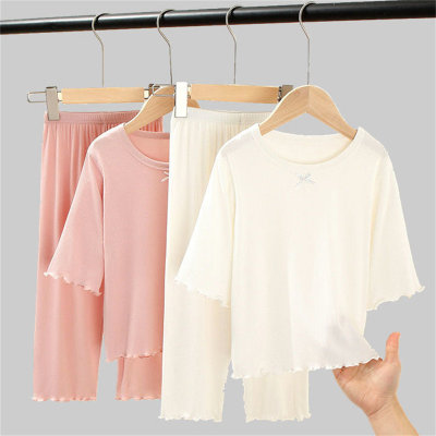 Girls solid color sweet ice silk suit thin home clothes