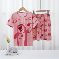 Pijamas infantis finos desenhos animados bonitos de manga curta roupas para casa meninos e meninas ternos de bebê  Rosa