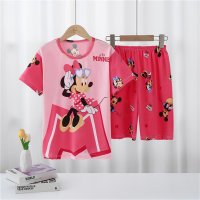Pijamas infantis finos desenhos animados bonitos de manga curta roupas para casa meninos e meninas ternos de bebê  Rosa quente