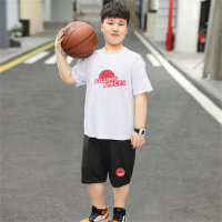 Children's clothing for fat boys short-sleeved summer quick-drying clothes sports suit large size fat plus fat plus thin style trendy  White