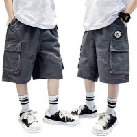 Boys' summer pants, five-quarter shorts, Korean style fashion overalls, Western-style thin casual pants  Gray