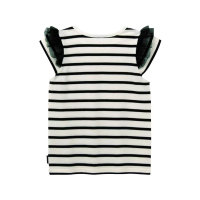 Summer Girls Baby Striped Cotton Sweet Lace Mesh Sleeve Flying Edge Short Sleeve T-shirt  Black