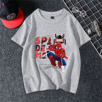 Nuevas camisetas de manga corta de verano para niños y niñas de Spider-Man para niños medianos y grandes, camisetas deportivas de media manga de algodón puro, camisas de fondo  gris