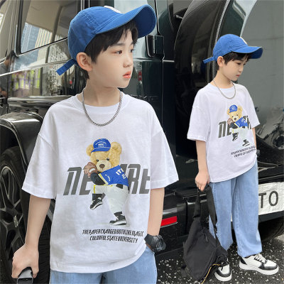 Camisetas de manga corta para niños, camisetas de media manga con cuello redondo, ropa de moda