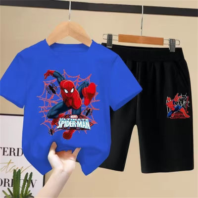 Traje de niño Spiderman, ropa fina de verano para niños con dibujos animados, ropa para niños, guapo, nuevo estampado de dos piezas, 2024