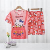 Pijamas infantis estilo fino dos desenhos animados bonito de manga curta médio e grande roupas para casa das crianças conjunto de 2 peças camiseta shorts casual wear  Rosa