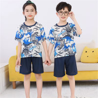 Pijamas para niños Conjunto de ropa para el hogar de 2 piezas de manga corta de seda helada de verano  Azul
