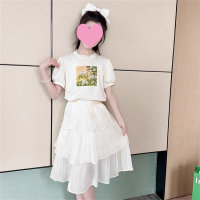 فستان بناتي بدلة صيفية للأطفال فستان الأميرة الصيفي للفتيات الكبيرة تنورة مكونة من قطعتين  مشمش