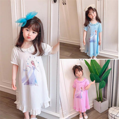 تنورة أطفال بنات فستان نوم صيفي 2024 فستان أميرة الجليد الجديد للأطفال ملابس منزلية للأطفال ملابس تكييف الهواء