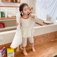 Children's short-sleeved suits summer thin boys' three-quarter sleeve air-conditioning clothes girls' home clothes small and medium children's pajamas suits  Khaki