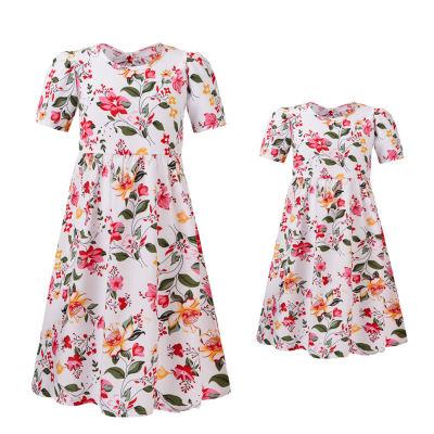 Parent-child mother-daughter dress, fashionable girl's floral dress, children's princess dress, cute outer dress