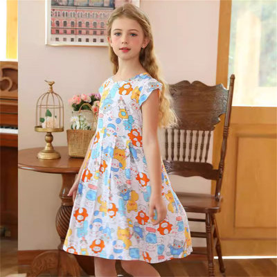 Mädchenkleid im neuen Stil, kleines und mittelgroßes Prinzessinnenkleid mit Rüschenärmeln für Kinder, kurzärmeliges Kleid