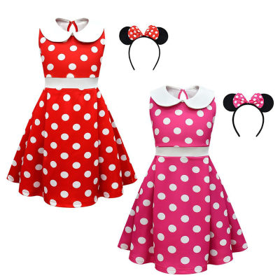 Summer polka dot princess dress Mickey Minnie dress girls sundress dress headband