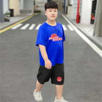 Children's clothing for fat boys short-sleeved summer quick-drying clothes sports suit large size fat plus fat plus thin style trendy  Blue