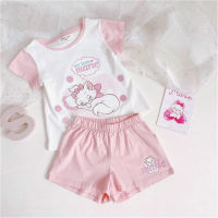 Conjunto de pijamas para niñas, conjunto fino de dos piezas de manga corta con aire acondicionado de dibujos animados de Disney para bebé  Blanco