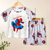24 years new children's pajamas for boys and girls, medium and large children's summer thin spring and summer cartoon children's home clothes short-sleeved  Gray