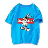 T-shirt garçon manches courtes été enfant moyen et grand enfant marque tendance lapin pur coton garçon T-shirt haut vêtements pour enfants  paon bleu