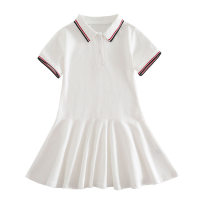 Vestido para niñas Vestido para niños de estilo universitario de malla de algodón fino de verano  Blanco