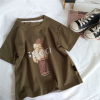Children's pure cotton short-sleeved T-shirt summer handsome versatile printing quick-drying breathable casual top  Green